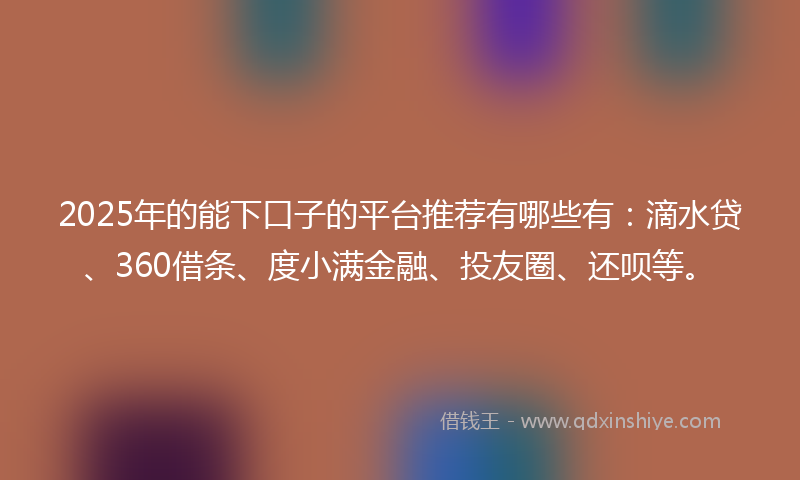 2025年的能下口子的平台推荐有哪些有：滴水贷、360借条、度小满金融、投友圈、还呗等。