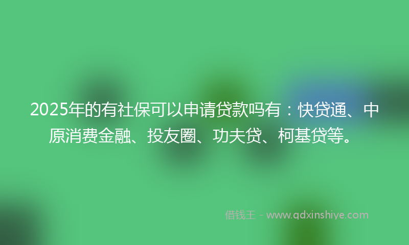 2025年的有社保可以申请贷款吗有：快贷通、中原消费金融、投友圈、功夫贷、柯基贷等。
