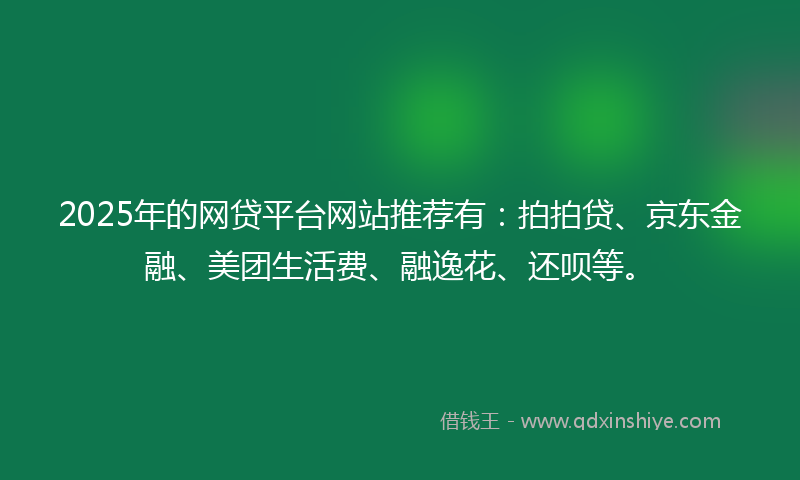2025年的网贷平台网站推荐有：拍拍贷、京东金融、美团生活费、融逸花、还呗等。