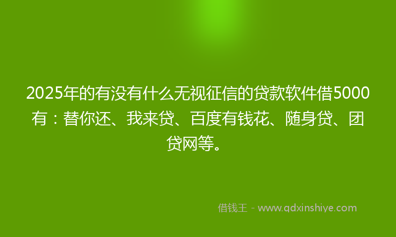 2025年的有没有什么无视征信的贷款软件借5000有：替你还、我来贷、百度有钱花、随身贷、团贷网等。