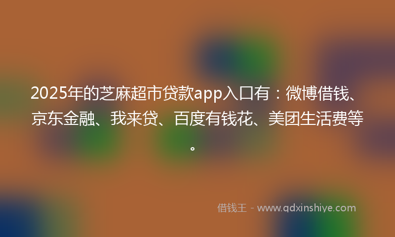 2025年的芝麻超市贷款app入口有：微博借钱、京东金融、我来贷、百度有钱花、美团生活费等。