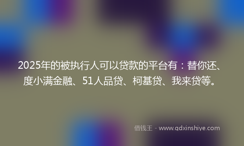 2025年的被执行人可以贷款的平台有：替你还、度小满金融、51人品贷、柯基贷、我来贷等。