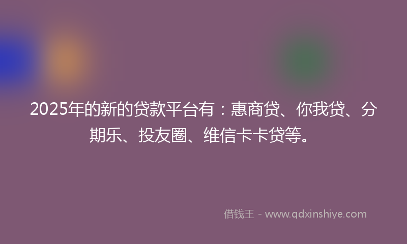 2025年的新的贷款平台有：惠商贷、你我贷、分期乐、投友圈、维信卡卡贷等。