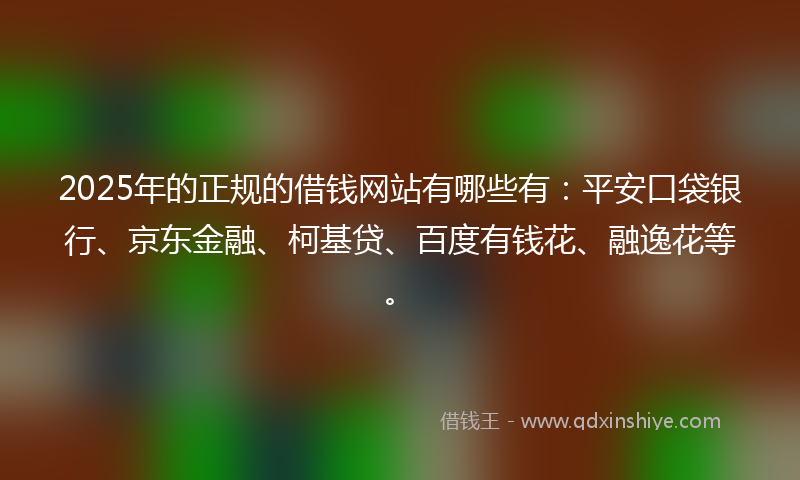 2025年的正规的借钱网站有哪些有：平安口袋银行、京东金融、柯基贷、百度有钱花、融逸花等。