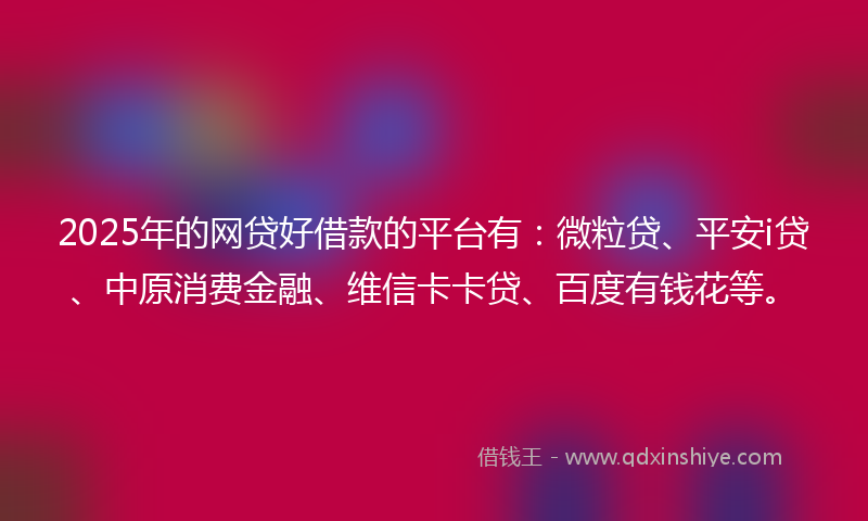 2025年的网贷好借款的平台有：微粒贷、平安i贷、中原消费金融、维信卡卡贷、百度有钱花等。
