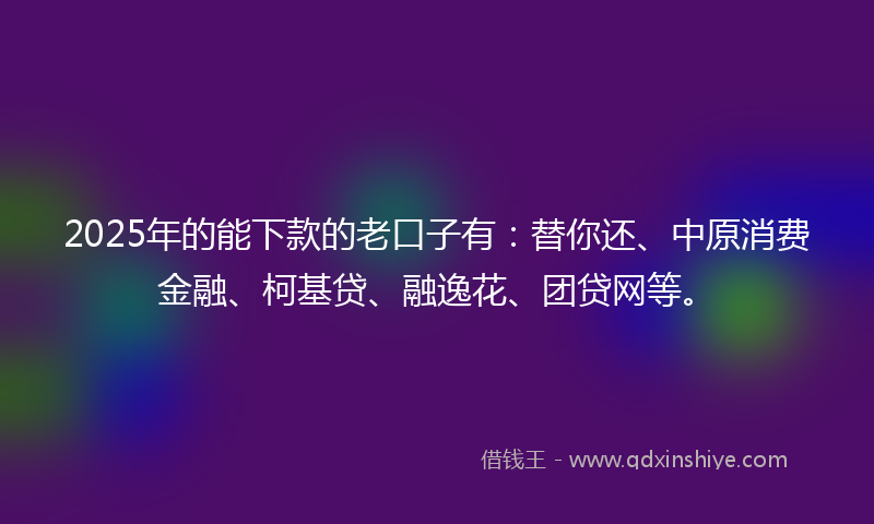 2025年的能下款的老口子有：替你还、中原消费金融、柯基贷、融逸花、团贷网等。