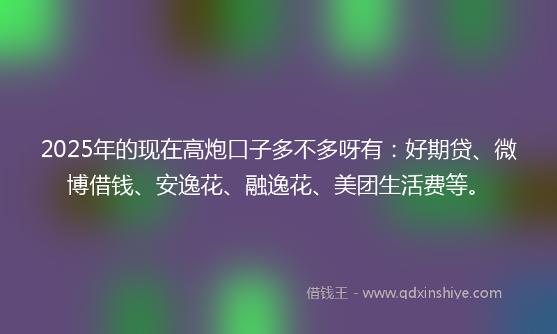 2025年的现在高炮口子多不多呀有：好期贷、微博借钱、安逸花、融逸花、美团生活费等。