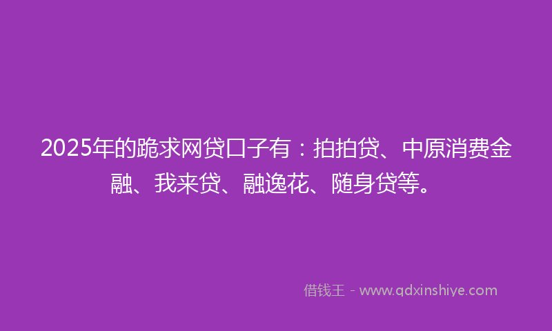 2025年的跪求网贷口子有：拍拍贷、中原消费金融、我来贷、融逸花、随身贷等。
