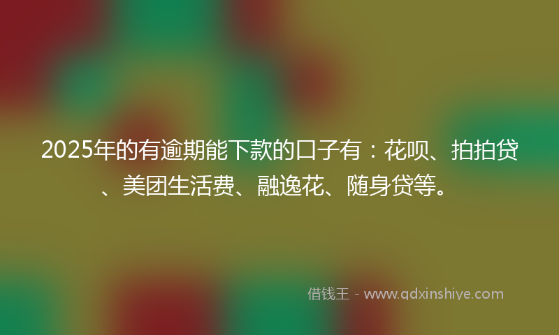 2025年的有逾期能下款的口子有：花呗、拍拍贷、美团生活费、融逸花、随身贷等。