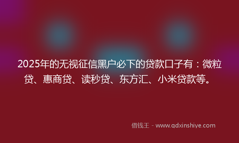 2025年的无视征信黑户必下的贷款口子有：微粒贷、惠商贷、读秒贷、东方汇、小米贷款等。