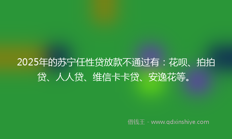 2025年的苏宁任性贷放款不通过有：花呗、拍拍贷、人人贷、维信卡卡贷、安逸花等。