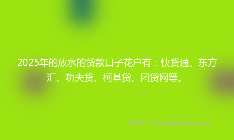 2025年的放水的贷款口子花户有：快贷通、东方汇、功夫贷、柯基贷、团贷网等。