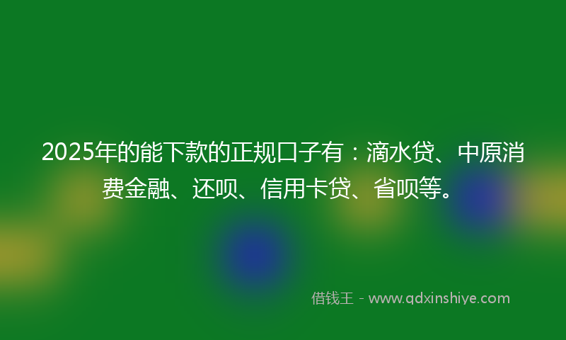 2025年的能下款的正规口子有：滴水贷、中原消费金融、还呗、信用卡贷、省呗等。