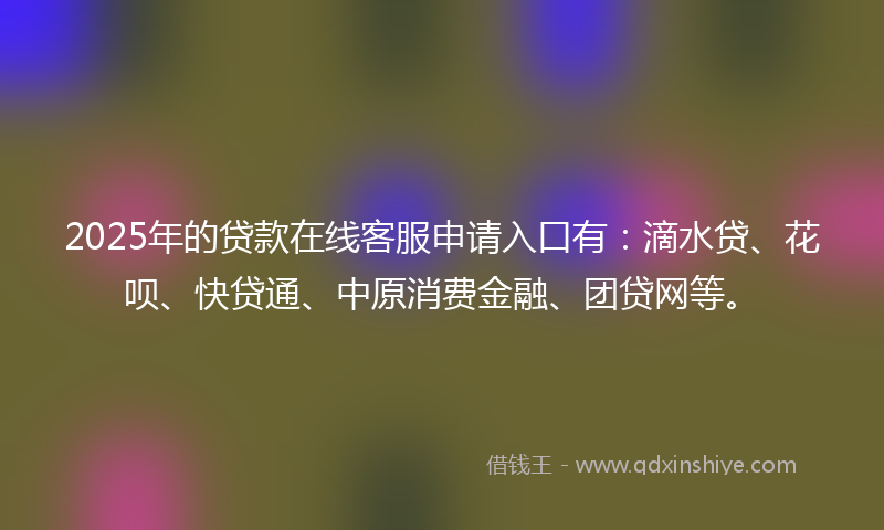 2025年的贷款在线客服申请入口有：滴水贷、花呗、快贷通、中原消费金融、团贷网等。