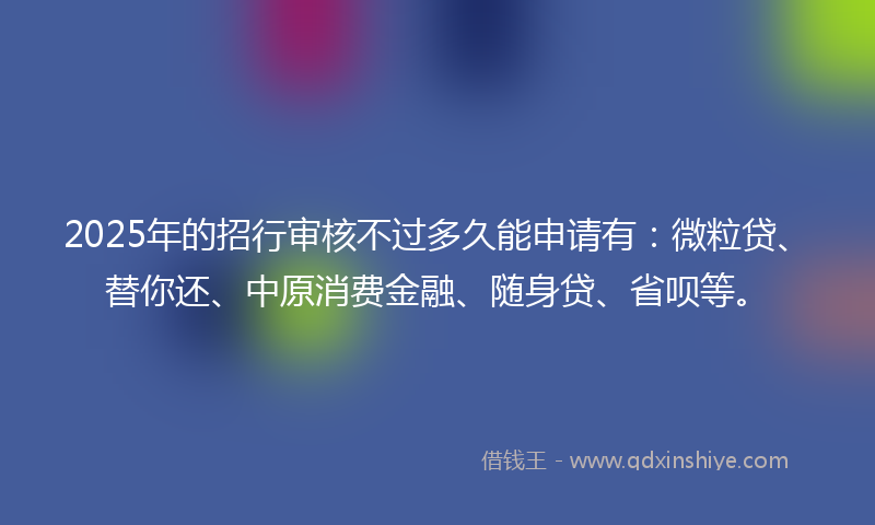 2025年的招行审核不过多久能申请有：微粒贷、替你还、中原消费金融、随身贷、省呗等。