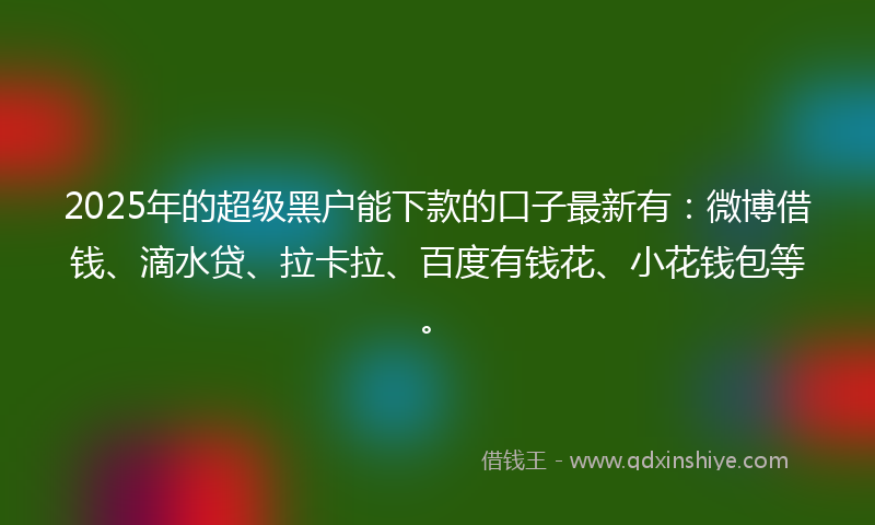2025年的超级黑户能下款的口子最新有：微博借钱、滴水贷、拉卡拉、百度有钱花、小花钱包等。