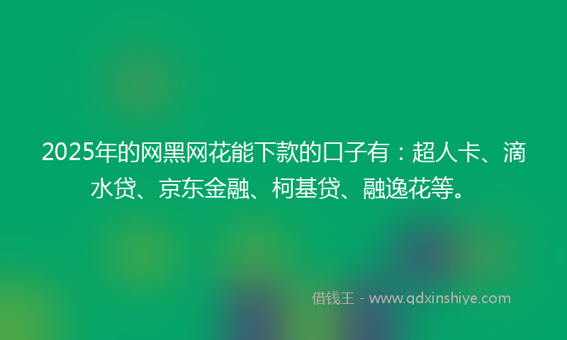 2025年的网黑网花能下款的口子有：超人卡、滴水贷、京东金融、柯基贷、融逸花等。