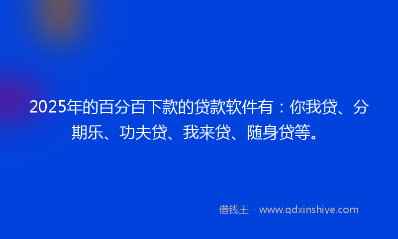 2025年的百分百下款的贷款软件有：你我贷、分期乐、功夫贷、我来贷、随身贷等。