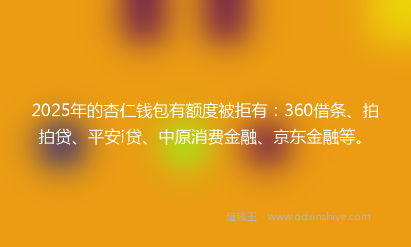 2025年的杏仁钱包有额度被拒有：360借条、拍拍贷、平安i贷、中原消费金融、京东金融等。