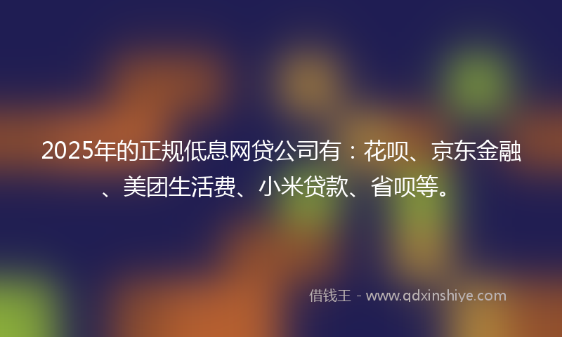2025年的正规低息网贷公司有：花呗、京东金融、美团生活费、小米贷款、省呗等。