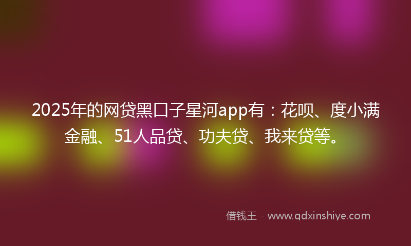 2025年的网贷黑口子星河app有：花呗、度小满金融、51人品贷、功夫贷、我来贷等。