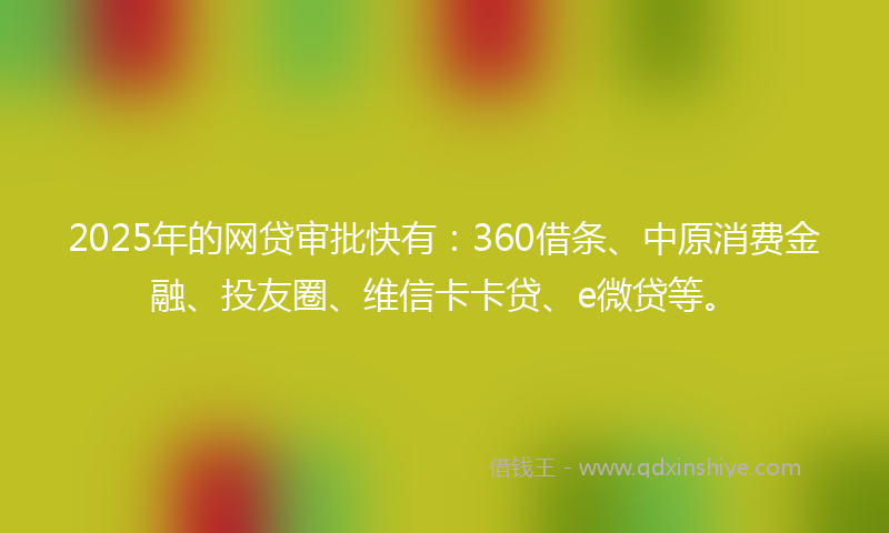 2025年的网贷审批快有：360借条、中原消费金融、投友圈、维信卡卡贷、e微贷等。