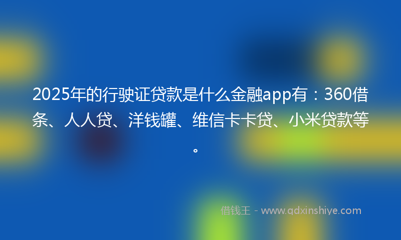 2025年的行驶证贷款是什么金融app有：360借条、人人贷、洋钱罐、维信卡卡贷、小米贷款等。