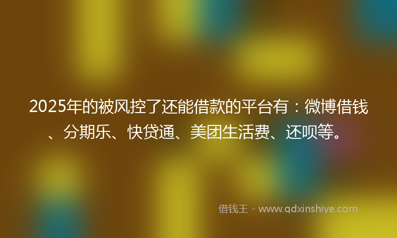 2025年的被风控了还能借款的平台有：微博借钱、分期乐、快贷通、美团生活费、还呗等。