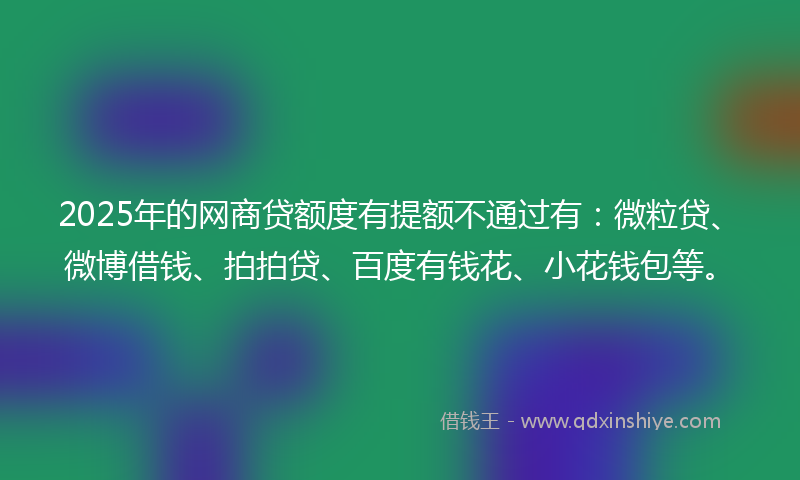 2025年的网商贷额度有提额不通过有：微粒贷、微博借钱、拍拍贷、百度有钱花、小花钱包等。