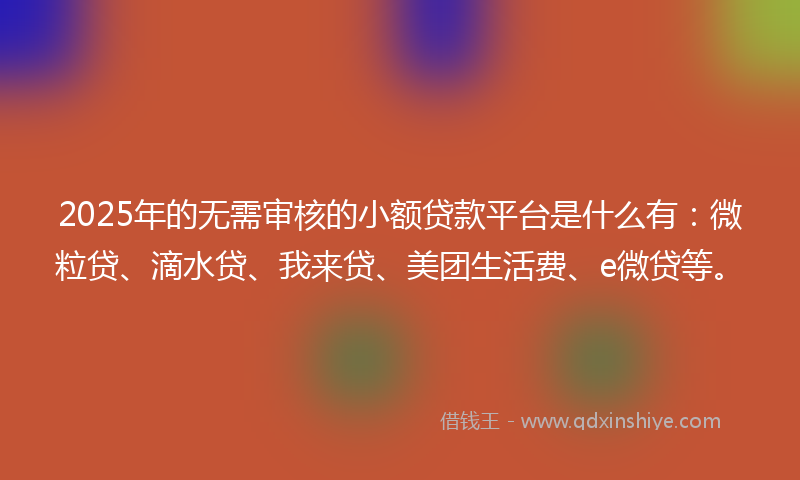 2025年的无需审核的小额贷款平台是什么有：微粒贷、滴水贷、我来贷、美团生活费、e微贷等。