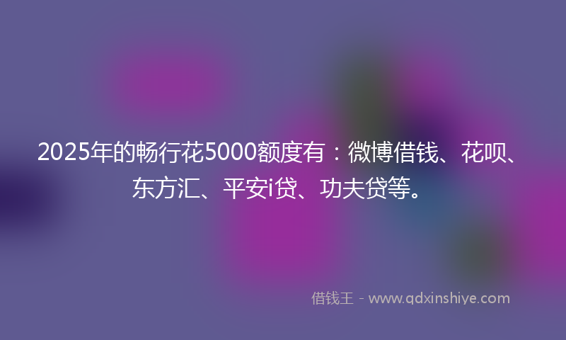 2025年的畅行花5000额度有：微博借钱、花呗、东方汇、平安i贷、功夫贷等。