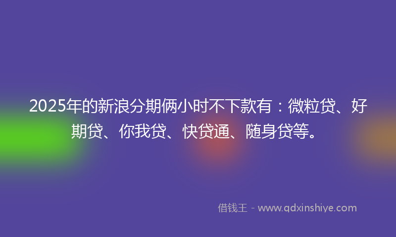2025年的新浪分期俩小时不下款有：微粒贷、好期贷、你我贷、快贷通、随身贷等。
