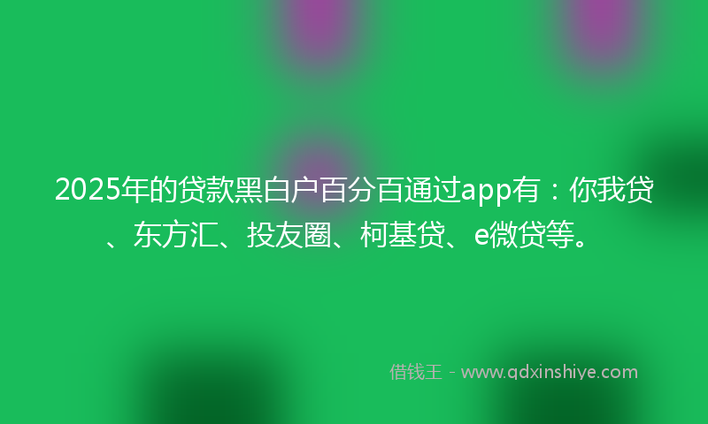 2025年的贷款黑白户百分百通过app有：你我贷、东方汇、投友圈、柯基贷、e微贷等。