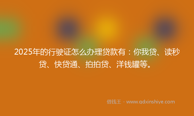 2025年的行驶证怎么办理贷款有：你我贷、读秒贷、快贷通、拍拍贷、洋钱罐等。
