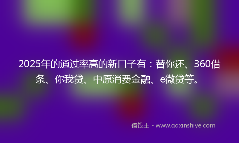 2025年的通过率高的新口子有：替你还、360借条、你我贷、中原消费金融、e微贷等。