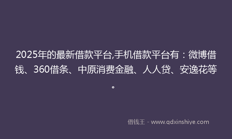2025年的最新借款平台,手机借款平台有：微博借钱、360借条、中原消费金融、人人贷、安逸花等。