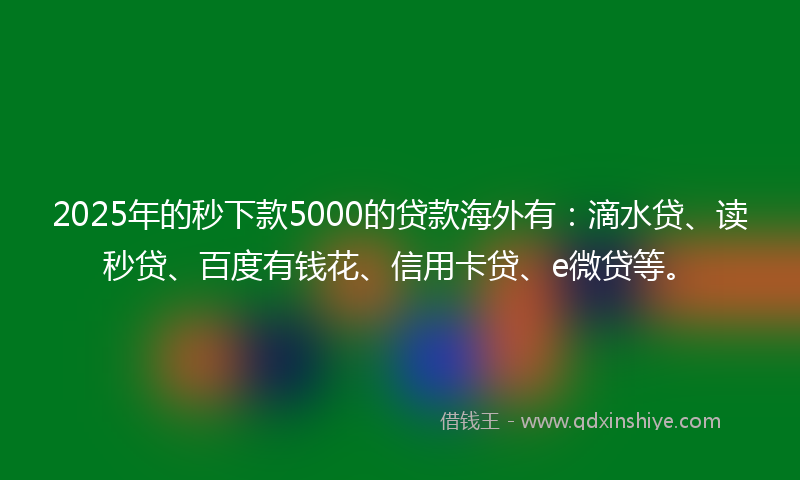 2025年的秒下款5000的贷款海外有：滴水贷、读秒贷、百度有钱花、信用卡贷、e微贷等。