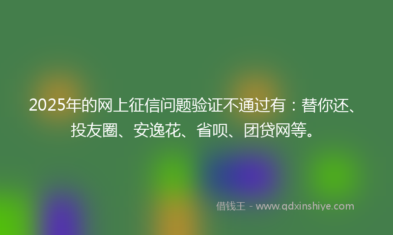 2025年的网上征信问题验证不通过有：替你还、投友圈、安逸花、省呗、团贷网等。