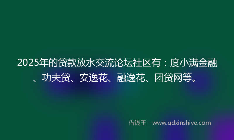 2025年的贷款放水交流论坛社区有：度小满金融、功夫贷、安逸花、融逸花、团贷网等。