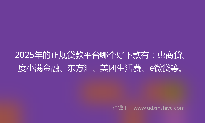 2025年的正规贷款平台哪个好下款有：惠商贷、度小满金融、东方汇、美团生活费、e微贷等。