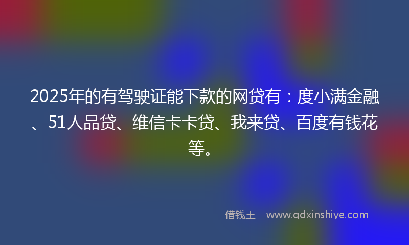 2025年的有驾驶证能下款的网贷有：度小满金融、51人品贷、维信卡卡贷、我来贷、百度有钱花等。