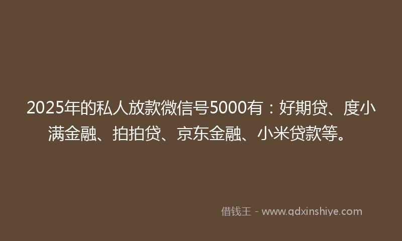 2025年的私人放款微信号5000有：好期贷、度小满金融、拍拍贷、京东金融、小米贷款等。