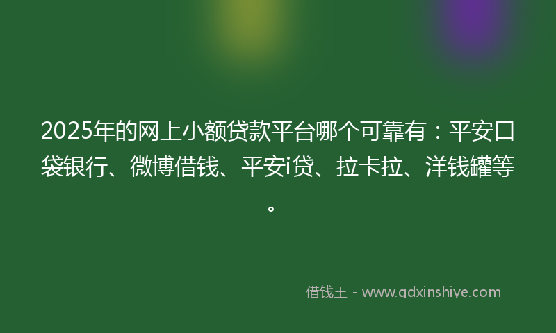 2025年的网上小额贷款平台哪个可靠有：平安口袋银行、微博借钱、平安i贷、拉卡拉、洋钱罐等。