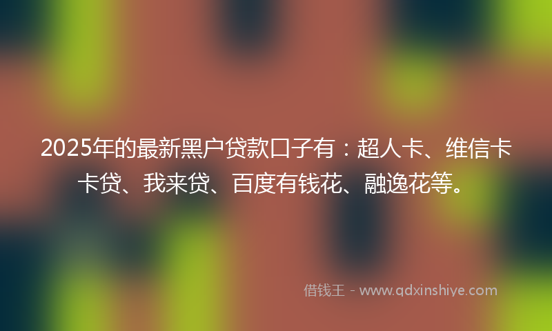 2025年的最新黑户贷款口子有：超人卡、维信卡卡贷、我来贷、百度有钱花、融逸花等。