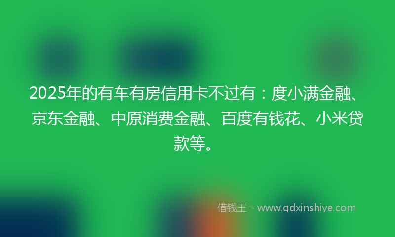 2025年的有车有房信用卡不过有：度小满金融、京东金融、中原消费金融、百度有钱花、小米贷款等。
