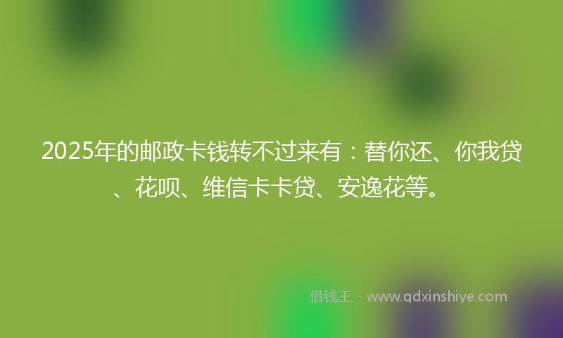 2025年的邮政卡钱转不过来有：替你还、你我贷、花呗、维信卡卡贷、安逸花等。