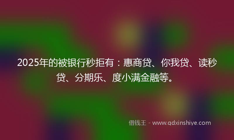 2025年的被银行秒拒有：惠商贷、你我贷、读秒贷、分期乐、度小满金融等。
