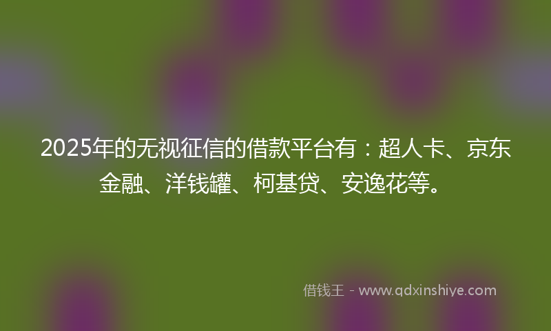 2025年的无视征信的借款平台有：超人卡、京东金融、洋钱罐、柯基贷、安逸花等。
