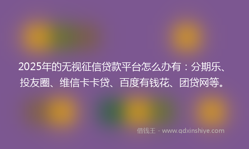2025年的无视征信贷款平台怎么办有：分期乐、投友圈、维信卡卡贷、百度有钱花、团贷网等。
