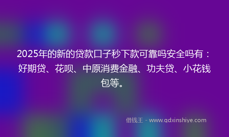 2025年的新的贷款口子秒下款可靠吗安全吗有：好期贷、花呗、中原消费金融、功夫贷、小花钱包等。